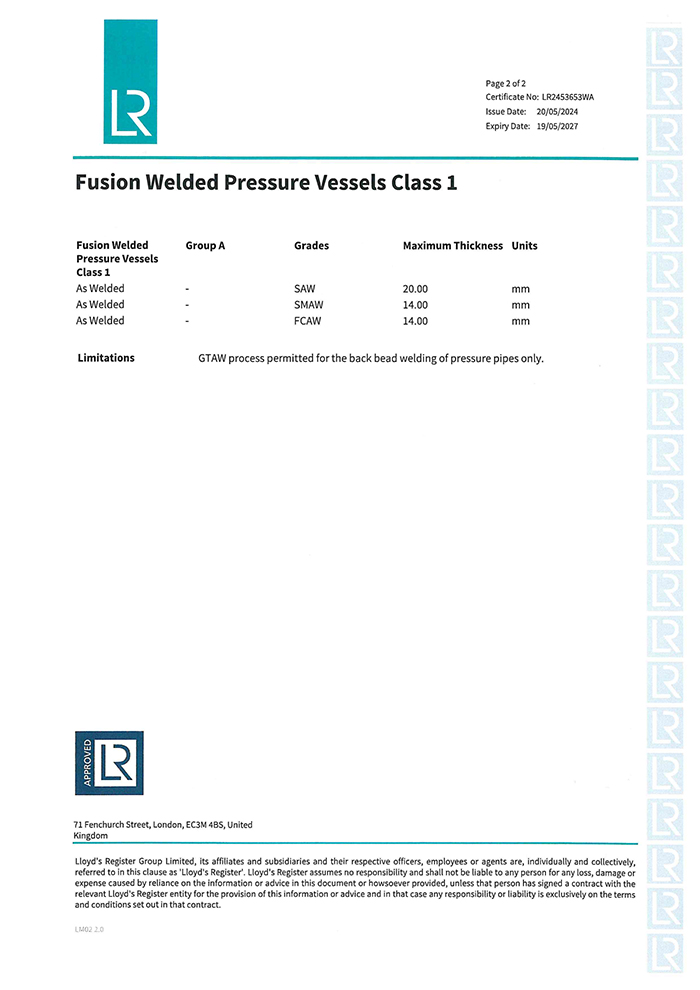 LR船級(jí)社工廠(chǎng)認(rèn)可證書(shū)